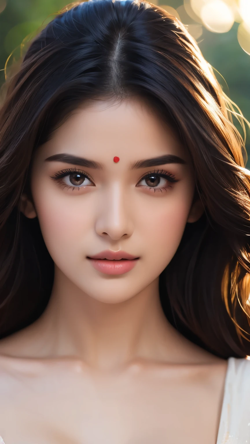 score_9, score8_up, (masterpiece1.5), (ultra realistic), (uhd:1.3), intricately detailed, raw photo, 16k, 32k, stunning beautiful cute young attractive girl indian, age girl,18 year old,cute, instagram model, detailed long black hair, very detailed and sharp facial features and expressions, very detailed and shinning glossy eyes, very detailed full glossy lips, very detailed shinning hairs, very detailed and perfect natural round medium breasts, hint of cleavage, detailed symmetrical perfect face, very detailed surrounding, perfect body anatomy, . Envision a Indian girl in a beautiful summer dress, her chest subtly emphasized, exuding confidence and grace, textures and delicate patterns