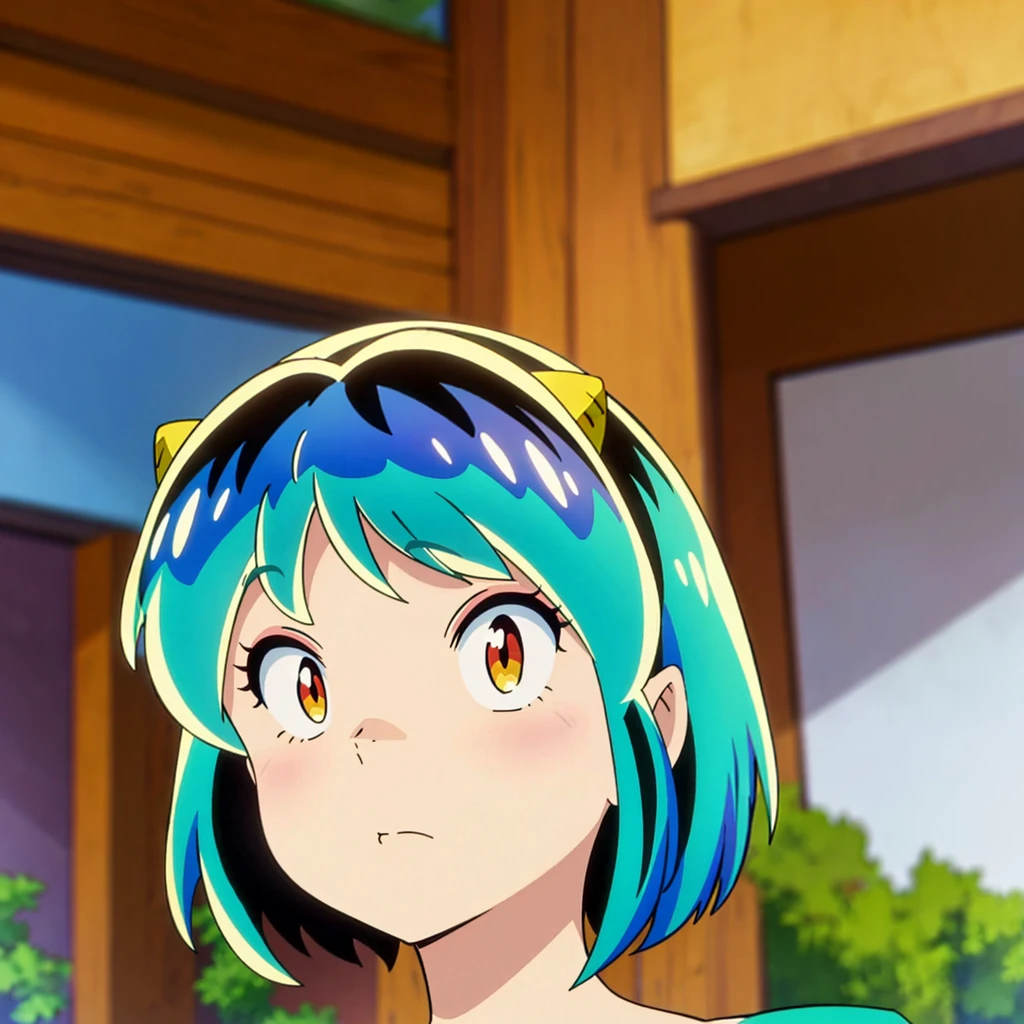 masterpiece, Highest quality, 1 Girl, Lum, 比基尼, anime, Short Hair, Face close-up, Looking down, I despise, Disgust, High definition, Squint your eyes