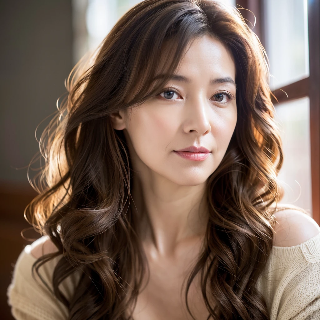 Beautiful mature woman with beautiful wavy long hair, Sexy Mature, Ultra-high resolution,(Realistic:1.4), ((Highest quality)), ((masterpiece)), (be familiar with),