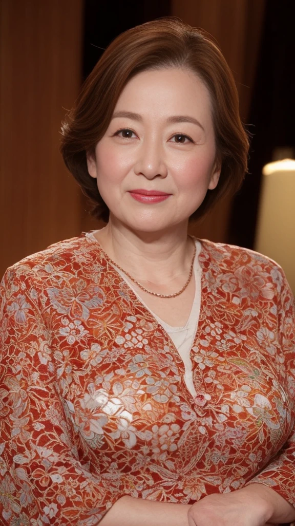 Standing in front of a gaudy wall, Kawase Hasui, Face close-up, Japanese painting, senior citizen, Draw lips correctly, Red lipstick, No discomfort, 16K, Highest quality, Very detailed, Realistic, Very detailed肌, (Japanese), (alone), 100 years old, Large Breasts, Mature female politician, Glamour, sexy, Chromo White Skin, Staring straight ahead,