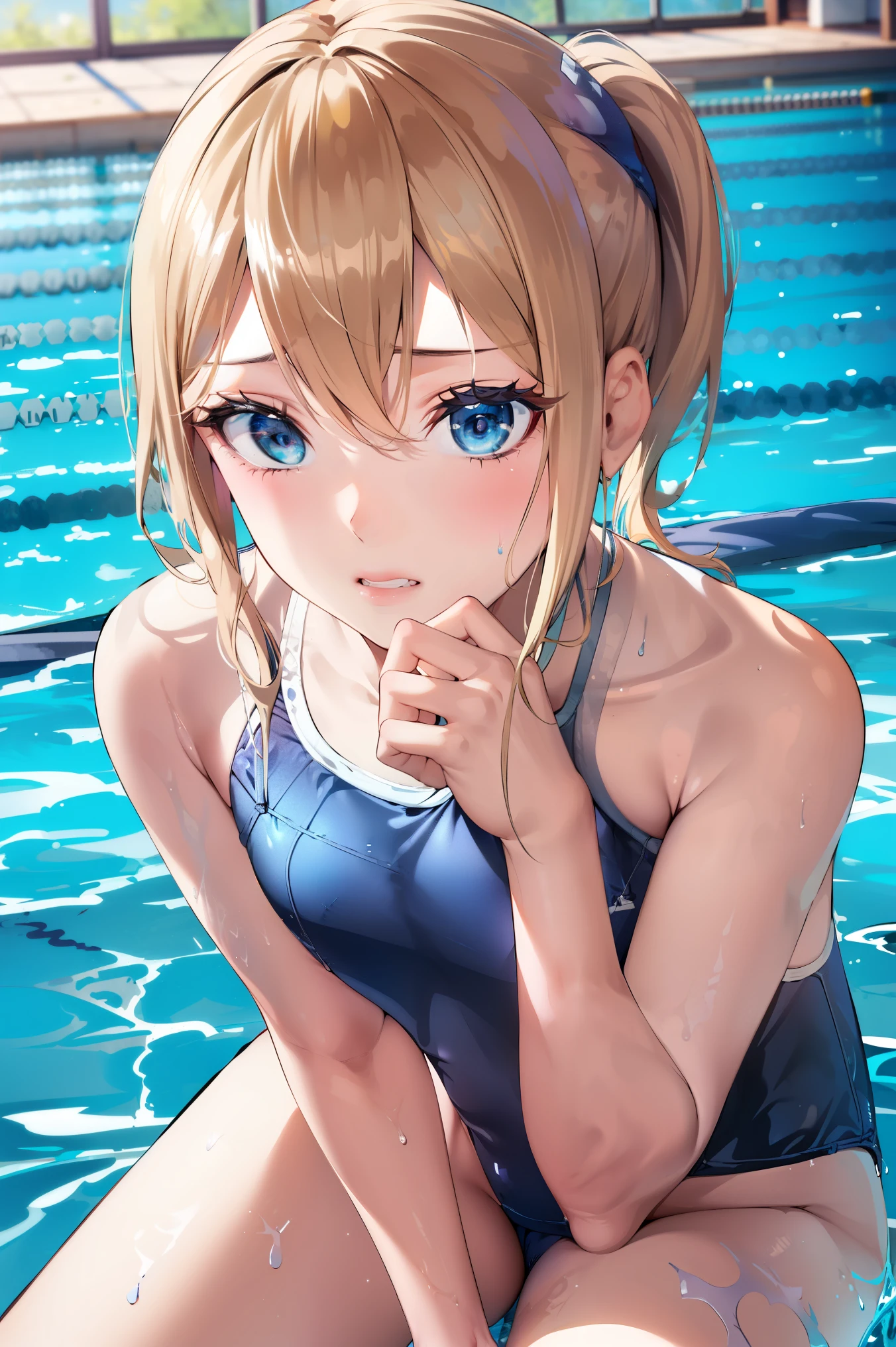 short ponytail,Short Hair,
BREAK ((((School swimsuit)):1.5))
BREAK One girl , Biting your lip、,、all four,On all fours、Show your forehead、tears:1.2、glare、From above:1.4、spoken heart、Bad mood、Looking up,sulk,
Real Summer,Daytime,sunny、Upper Body:1.2,、Slender body,Destroy outdoors, School,Pool,looking at viewer,On all foursになって,From above: Change the angle,
BREAK (masterpiece:1.2), best quality, high resolution, unity 8k wallpaper, (illustration:0.8), (beautiful detailed eyes:1.6), extremely detailed face, perfect lighting, extremely detailed CG, (perfect hands, perfect anatomy),