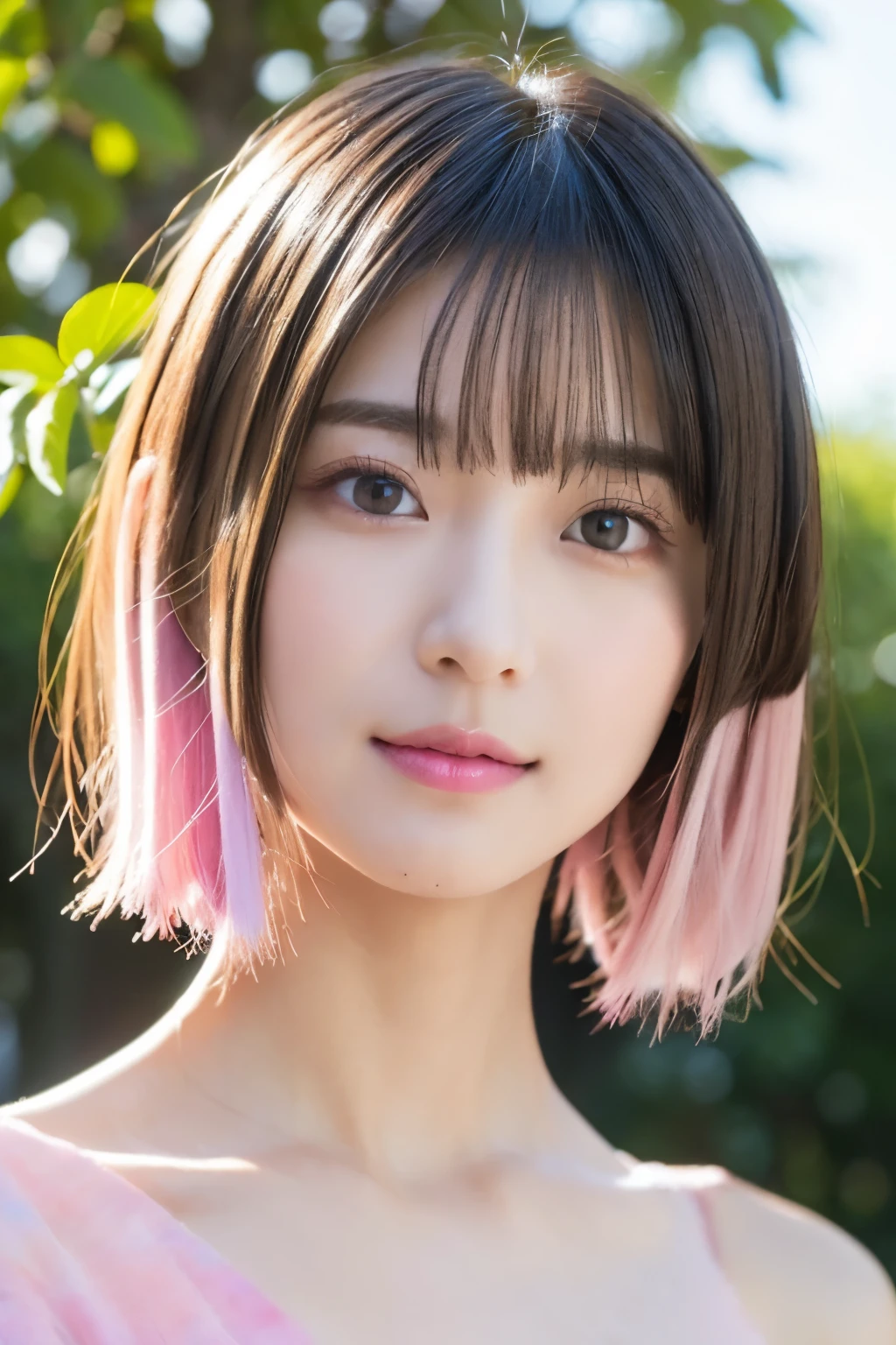 Best-quality, Masterpiece, Ultra-High-Resolution, (Photorealistic:1.4), Raw-Photo, 1girl, 12-years-old, the most famous Japanese idol, face-focus, looking at viewer, wearing only winter-clothes with stylish-design, extremely cute face like the most popular Japanese idol, ((extremely beautiful big-black-solid-circle-eyes)), extremely beautiful pink-hair, extremely beautiful skins, extremely beautiful long-eyelashes, extremely beautiful lips
