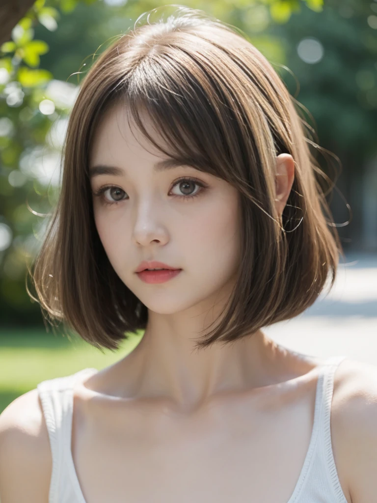 Short hair and white Summer knitting, Summer knitting, long hair, long hair with bangs, girl with a cute face, cute face portrait, french bob, Pale white skin!!, Short brown hair and big eyes, Soft portrait 8 k, beautiful big eyes, beautiful girl, young girl with bob hair, Best picture quality, Masterpiece, Leonardo da Vinci&#39;s diary Da Vinci, Leonardo da Vinci&#39;s manuscript as background.