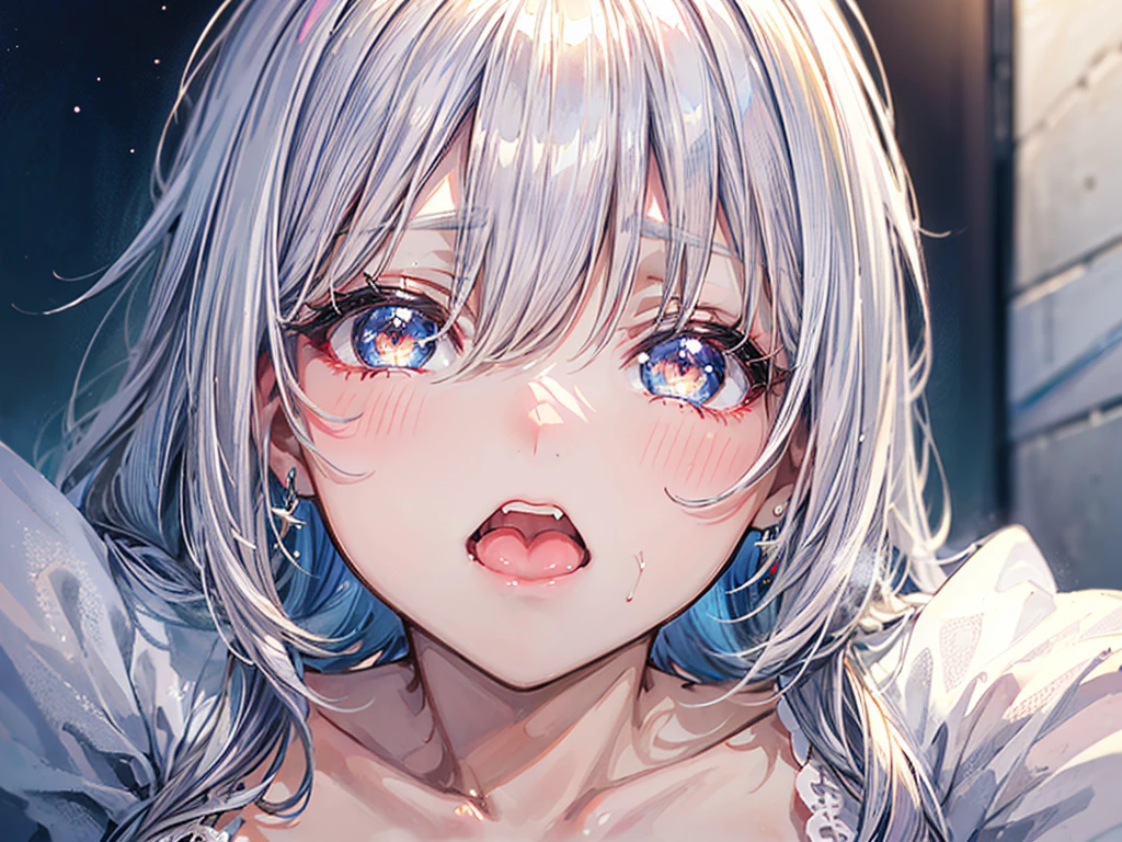 Anime girl with white hair and blue eyes laying in bed - SeaArt AI