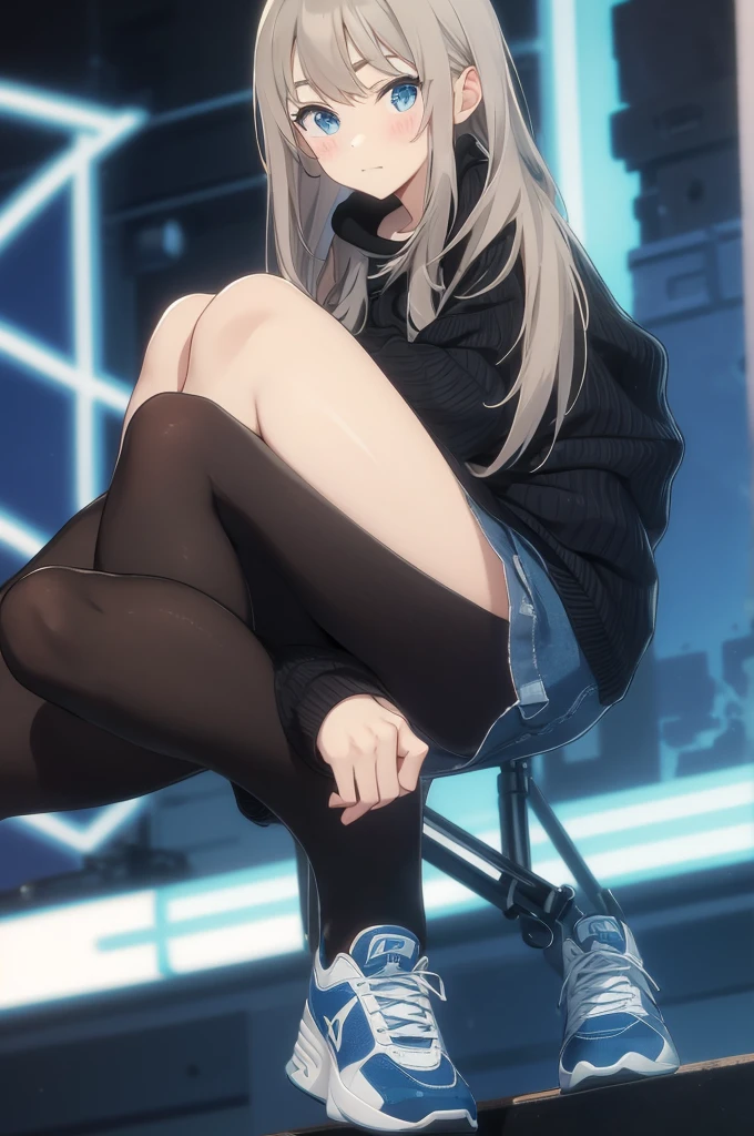 Blue delicate eyes, Awkward, blush,sports shoes