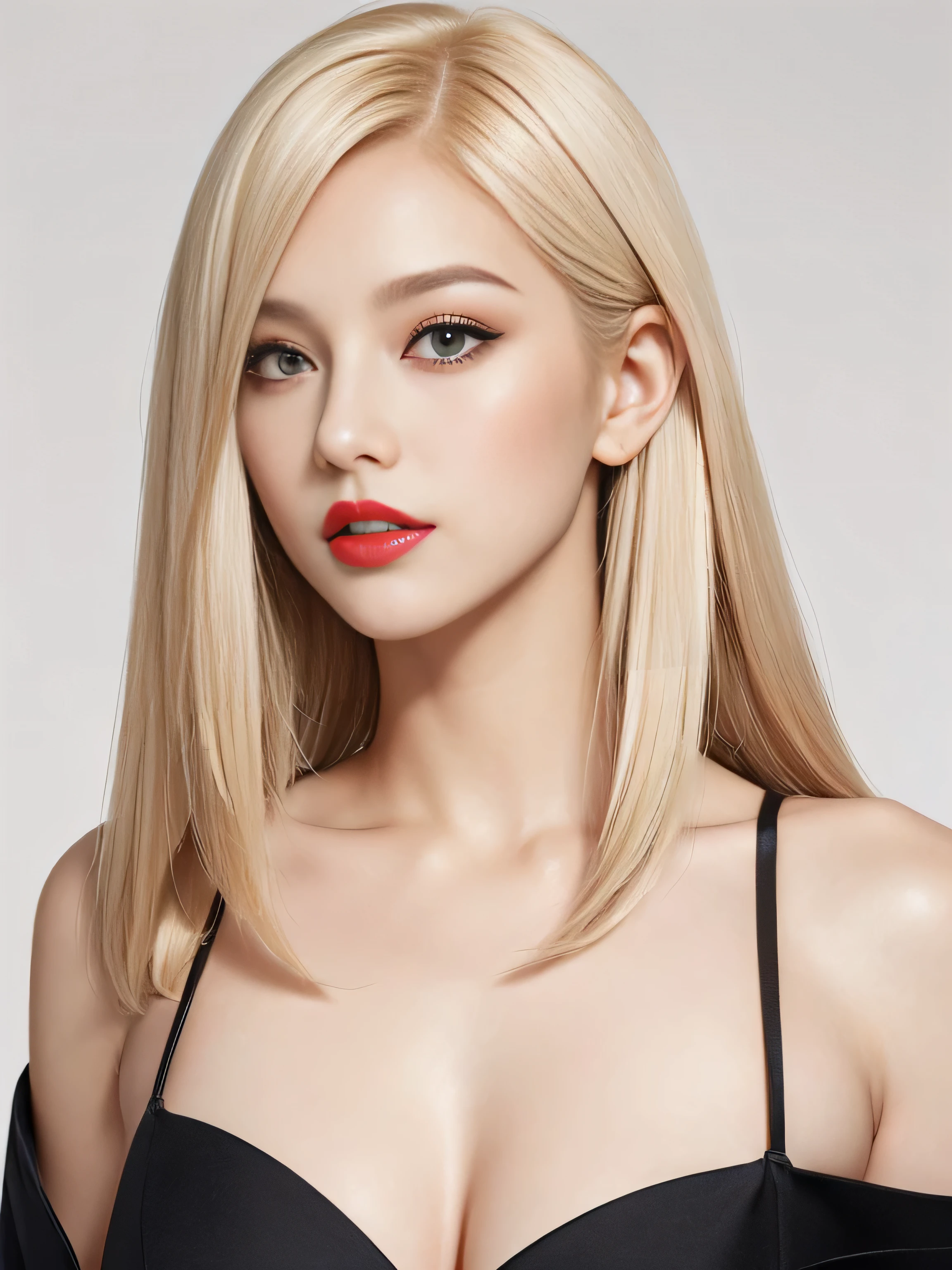 (((Her hair color is the perfect blonde.:1.8!!)))　(((Her hair color is the perfect blonde.:1.8!!)))　(((Her hair color is the perfect blonde.:1.8!!)))　(((Her hair color is the perfect blonde.:1.8!!)))　(((Her hair color is the perfect blonde.:1.8!!)))　(((Her hair color is the perfect blonde.:1.8!!)))　(((Her hair color is the perfect blonde.:1.8!!)))　(((Her hair color is the perfect blonde.:1.8!!)))　1 female　(Photographed from the chest up)　(She turns to the viewer、She has a very sexy face!!!!!)　(((Her hair color is the perfect blonde.:1.8!!)))　((Her hair is very straight!!!))　(Her bangs are neatly trimmed そして straight down.:1.4)　((Large Breasts:1.6))　((Highest quality))　((masterpiece))　(family friendly)　(Get used to it)　(White wall background!!!!!)　(She is France&#39;s most sensual 24-year-old face cosmetics model..)　(((Her hair is very straight and extra long, reaching almost to her shoulders.)))　(Highest quality&Highly detailed black hair　her hair is beautiful, There is a volume and、、、、、、Very shiny.、Very beautiful silky hair　Beautiful silky hair　Shiny Hair　Her hair is very straight)　(Get a sensual make-up treatment from a professional make-up artist....　Exquisite texture:1.4　Bright red lipstick!!!　Beautiful black eyeliner)　Perfect Woman&#39;face　(Her face is dignified そして sexy)　((Her eyebrows are very thin:1.8))　Perfect Woman&#39;face　(Her face shape is thinner than average:1.8)　(Her eyes are larger than average:1.8　Her nose is higher than average:1.8)　(Her body is more attractive than the average French woman...:1.5　Her skin is a typical Caucasian complexion...　Her skin is very high quality and ultra high definition.、very beautiful そして glowing skin)　(Her face is dignified and sexy)　((Rich 1.4))　(Extremely detailed 8K)　(Ultra-fine skin texture 1.4)　(current, Vibrant:1.4), 　Sharp focus:1.2、Beautiful woman:1.4　Dynamic Lighting　(Genuine RAW photos taken by professional photographers)　(Surreal photos by professional photographers :1.2)　(((Her hair color is the perfect blonde.:1.8!!)))　(((Her hair color is the perfect blonde.:1.8!!)))　(((Her hair color is the perfect blonde.:1.8!!)))　(((Her hair color is the perfect blonde.:1.8!!)))　(((Her hair color is the perfect blonde.:1.8!!)))　(((Her hair color is the perfect blonde.:1.8!!)))　(((Her hair color is the perfect blonde.:1.8!!)))　(((Her hair color is the perfect blonde.:1.8!!)))　