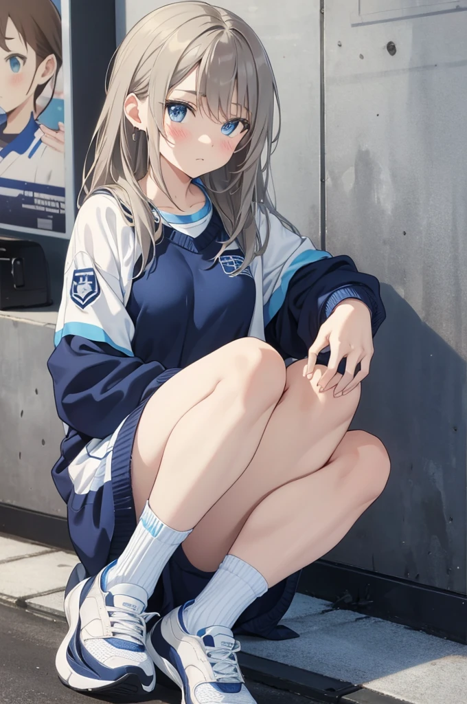 Blue delicate eyes, Awkward, blush,sports shoes,Sports socks