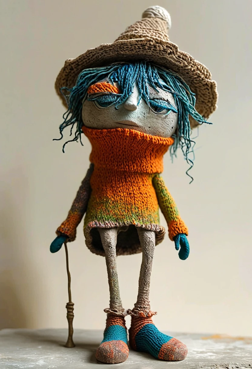 (best quality:1.2),ultra-light Clay, Clay, Pottery, Rough knitted texture, distressed, dirty, mineral pigments, 3D Clay sculpture art, Clay sculpture, Rough surface, (Art work,Pee Herman, as a sock puppet,Long legs,concept art,)