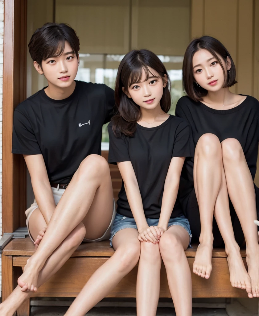 Boylegs、(Panchira sitting with legs wide open:1.2)、Don't cover your lower body、Camel Toe、1 person、Japanese girl、Highest quality、masterpiece、Highly detailed face、Beautiful Face、The best smile、Brown long hair、