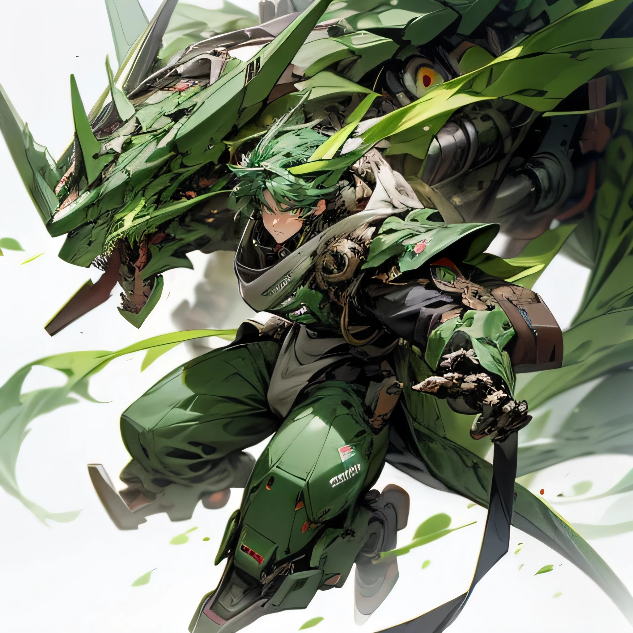 dragon mecha concept,anime style, green color, full body, white background, high detailed