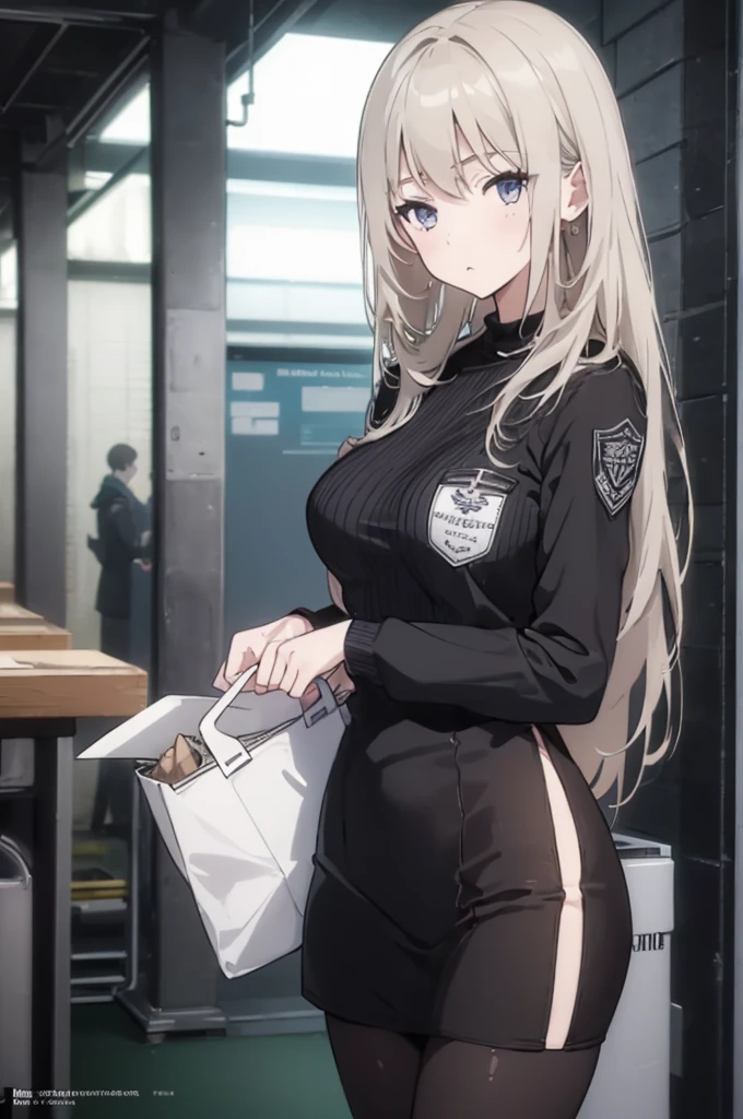 (1 Girl:1.3), Solitary, __body parts__ Delicate and realistic skin, Pale skin, Large target, Official Art, Unity 16K Wallpaper, Ultra Detailed, beauty, masterpiece, best quality, Awesome atmosphere, Calming color palette, A calm mood, Soft shadows, Airline stewardess, charm,Large Breasts,Black tights,