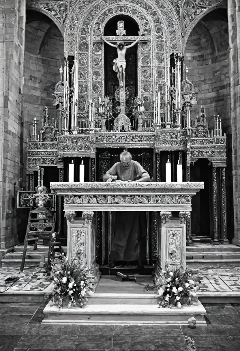 Man building the altar