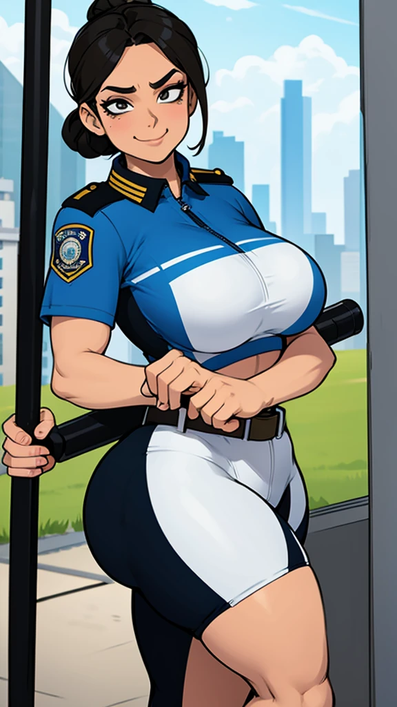 female-police-officer-milf-curvy-athletic-hair-tied-police-uniform