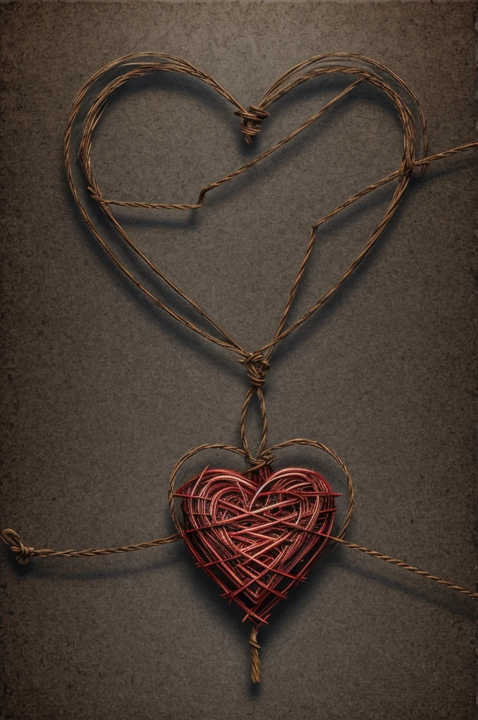 Drawing of a heart tangled in barbed wire