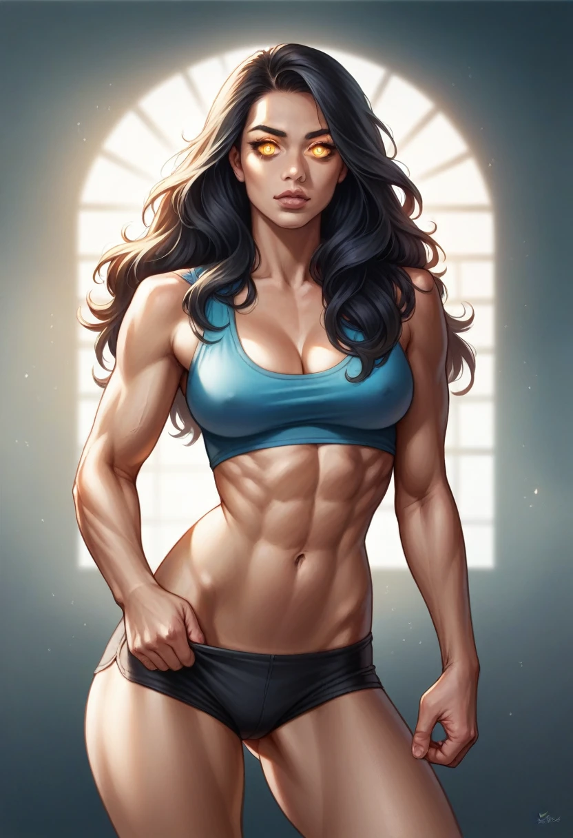 a latina woman with long black hair, pale skin, fitness, beautiful detailed eyes, beautiful detailed lips, extremely detailed eyes and face, longeyelashes, athletic body, muscular, fit, athletic posture, dynamic pose, cinematic lighting, dramatic shadows, high contrast, vibrant colors, digital painting, photorealistic, 8k, best quality, masterpiece, hyper realistic, erótica lencería 