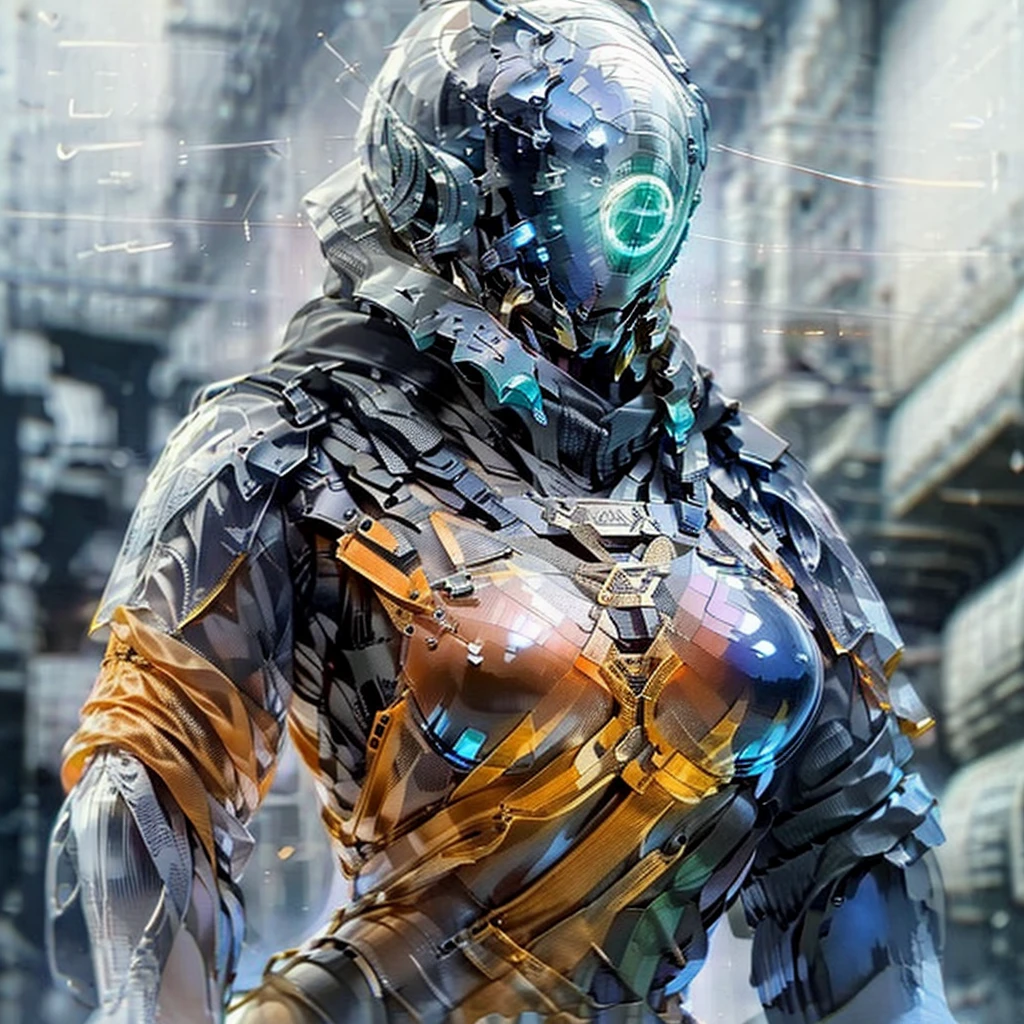 masterpiece, Highest quality, Super detailed,, figure,(One girl),Beautifully detailed head, NSFW,high head and body,heavily armed soldier,sky blue color armor,Bikini armor,steam punk style,Steam Street,Helmet covering the face,Big Breasts,