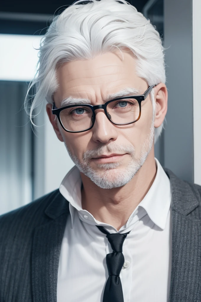 White man with glasses and white hair