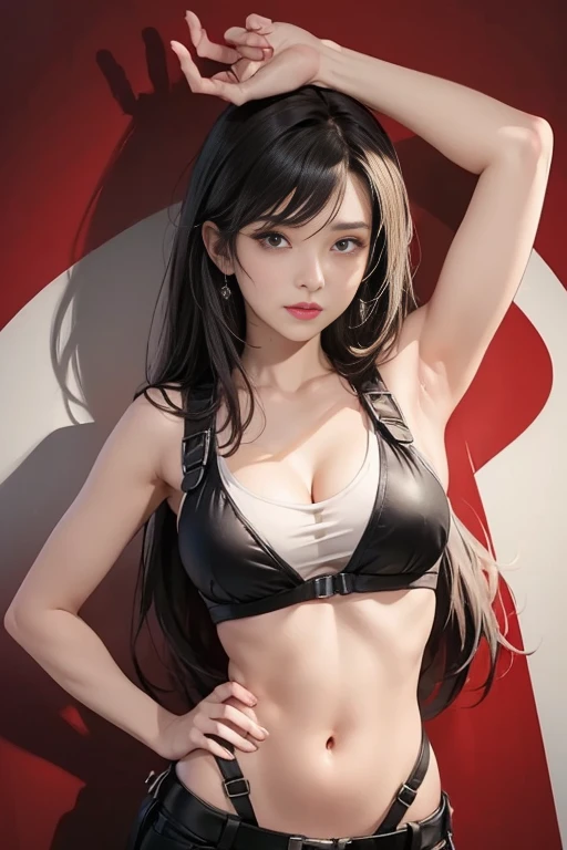 (((Full and soft breasts,)))(((Huge breasts))) (((Cleavage))) (Perfect curvy figure)Tifa Lockheart，Belly button bleeding，Blood in the stomach