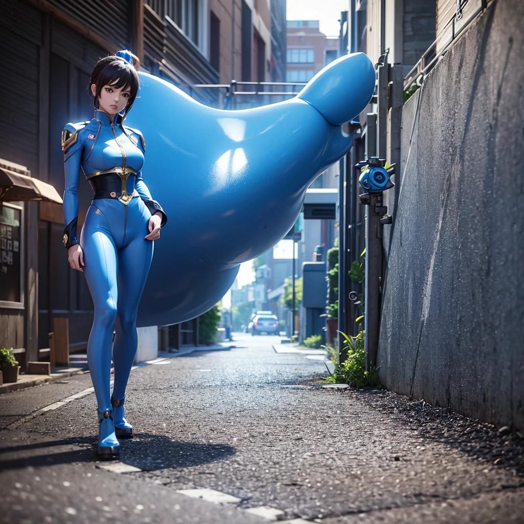 (Genie Mecha, 3D Rendering), Background Street Center, Clear HD, 8K resolution, Very detailed, Digital Painting, Concept Art, Shinkai Makoto style, pop popularization trend, pop, pop trend on pixiv.