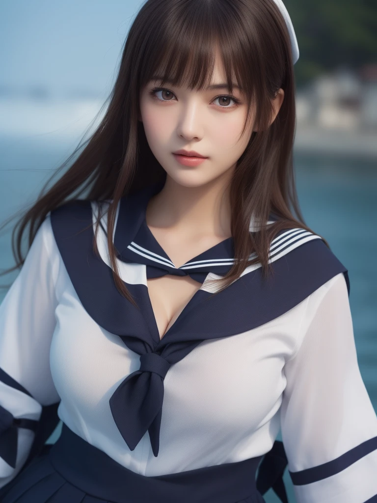 1 Girl, (Highest quality:1.4), (Very detailed), (Very detailed美しい顔), Great face and eyes, black eye, Black Hair, (Sailor suit, school uniform:1.2), (Cleavage), Smooth, 8K wallpapers incorporating highly detailed CG, High resolution raw color photos, Professional photos, Light, BackLight, dream-like, impressive, Written boundary depth