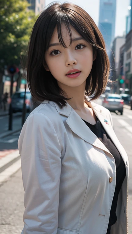 sfw,sfw,(8K, RAW Photos, 最high quality, masterpiece: 1.2), (Realistic, photoRealistic: 1.37), 1 Woman in a suit, Cityscape, Day, Sunny Morning, Professional Lighting, Photon Mapping, Radio City, , masterpiece, 最high quality, high quality, High resolution, big , (Face close-up),Tingling in the nipples、Out of breath、Feels good、