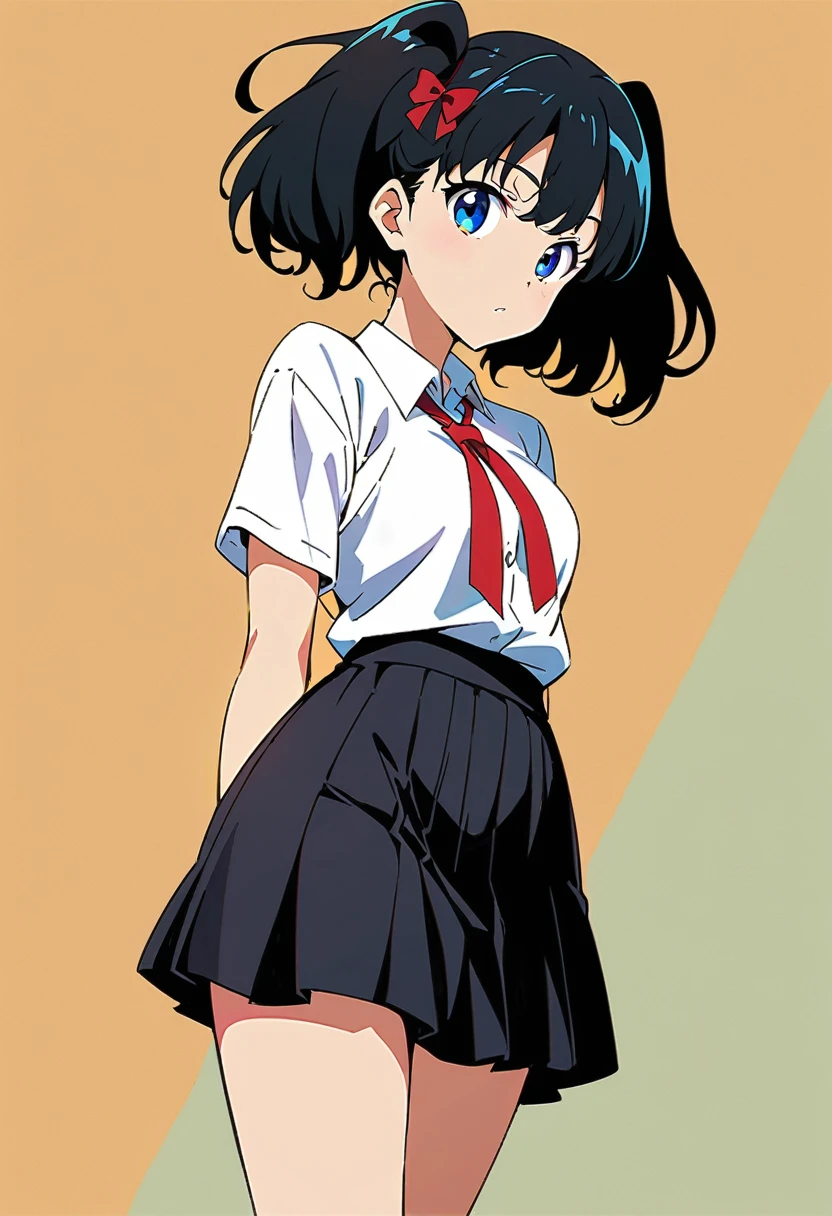 no lineart、(Highest quality:1.2, Very detailed, Anime Style, Digital Painting, Studio Anime, Ultra-high resolution, High Contrast, masterpiece:1.2, Highest quality, Best aesthetics), 1 female, high school student、skirt、turn over
