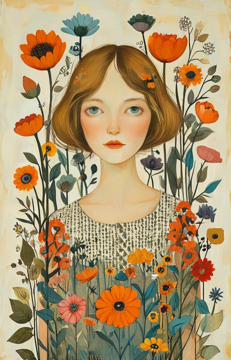 masterpiece,best quality,pattern,,Flowers,illustration,Alice Provensen's style,Baby's chubby hands stretching upwards,The mother smiled and opened her arms as if to pick up the