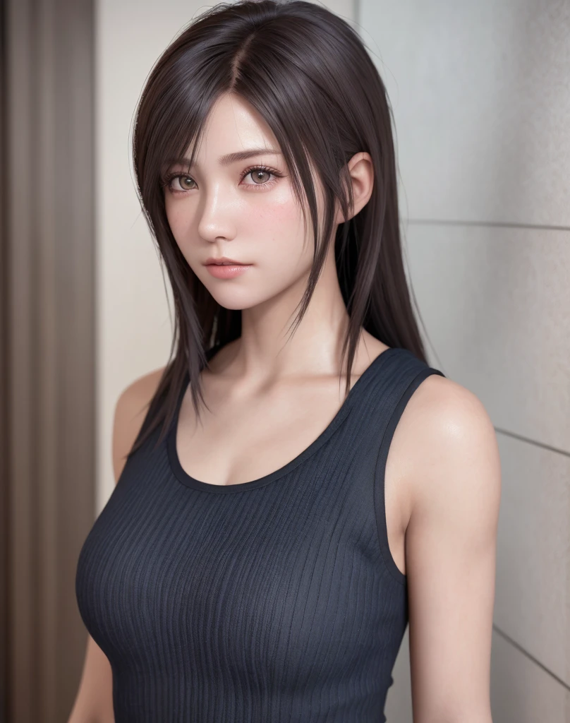 high quality picture, masutepiece, detailed hair texture, Detailed skin texture, Detailed Cloth Texture, 8K, Add fabric details, ultra detailed skin texture, ultra detailed photographic, Skin pores, Portrait of a girl, wearing tank top,