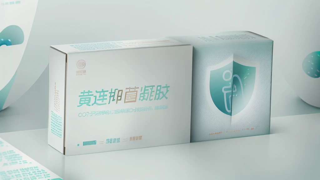 design packaging box for supplement, using a white and green color palette, with the style of "quisitions" on the side of the product box, flat design, modern package design, vector illustration, white background, light blue and gray accents, close up shot of a medical table in front with product photography in front.