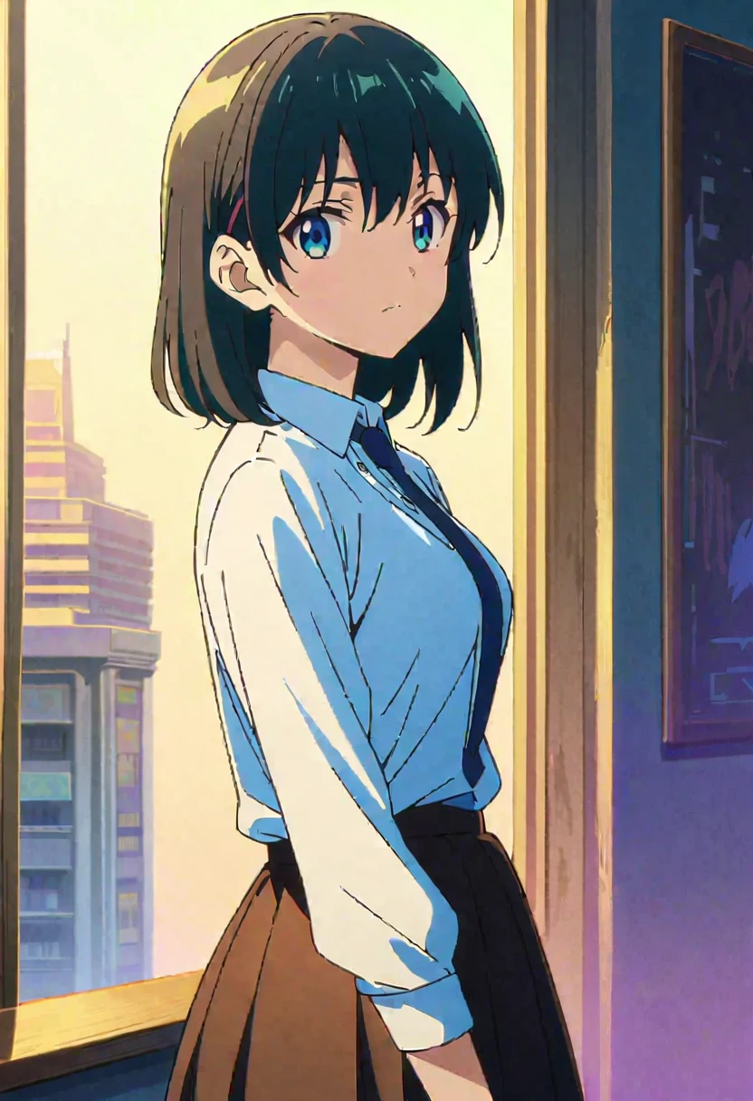 no lineart、(Highest quality:1.2, Very detailed, Anime Style, Digital Painting, Studio Anime, Ultra-high resolution, High Contrast, masterpiece:1.2, Highest quality, Best aesthetics), 1 female, high school student、skirt、Thin the line、Ultra-fine lines、no lineart、anime screencap,

