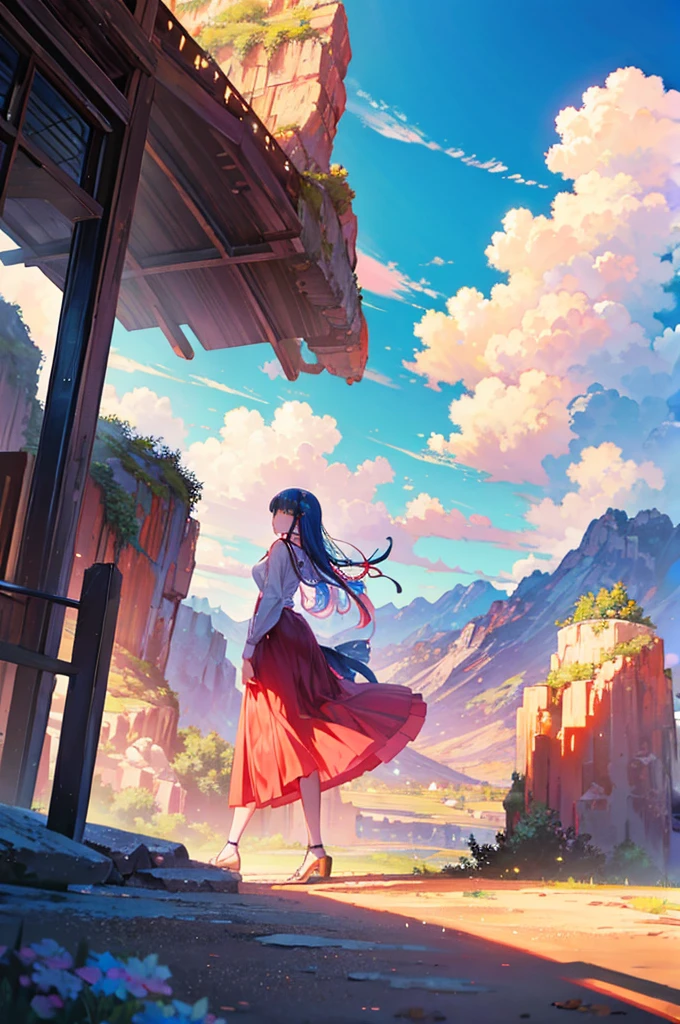 Masterpiece, ultra detailed, beautiful,Super Saturation, desert,1 girl, desert princess, anime picture, arcadia , from a distance, landscape,Nevada,desert:1.6