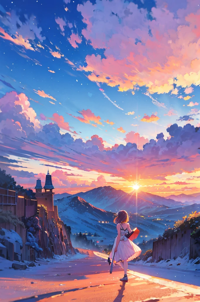 Masterpiece, ultra detailed, beautiful,Super Saturation, desert,1 girl, desert princess, anime picture, arcadia , from a distance, landscape,Nevada,desert:1.6