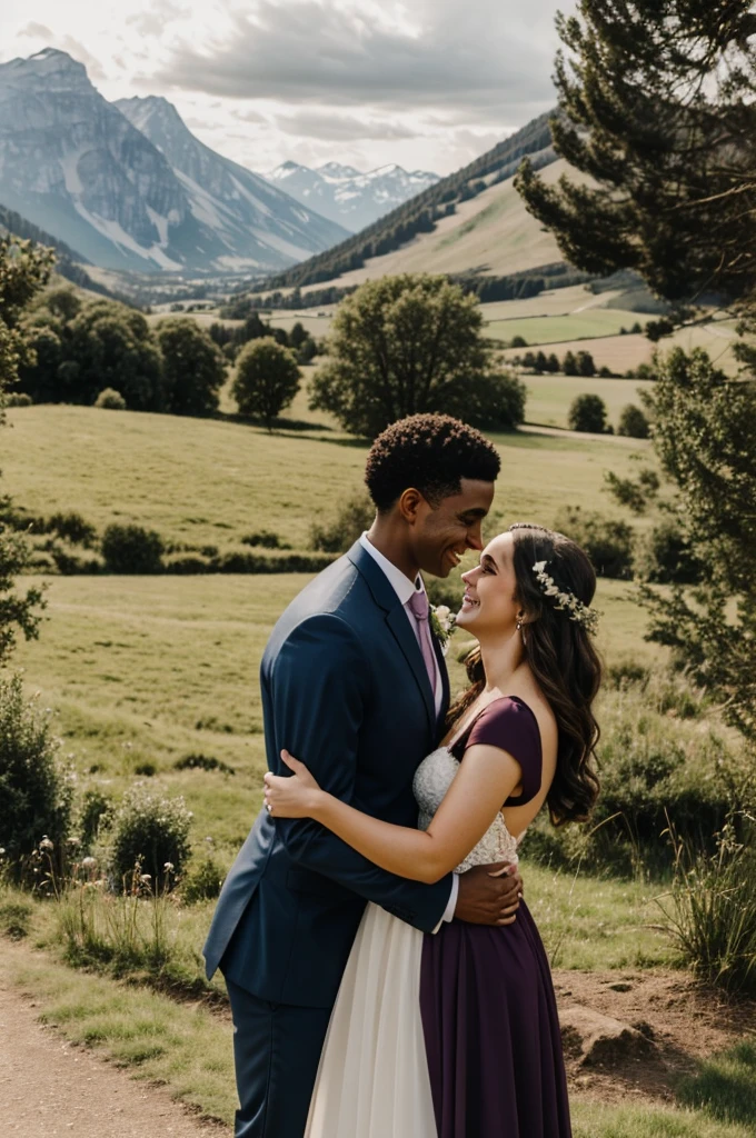 A happy couple with the names Julia and Solomon with a background of a beautiful landscape