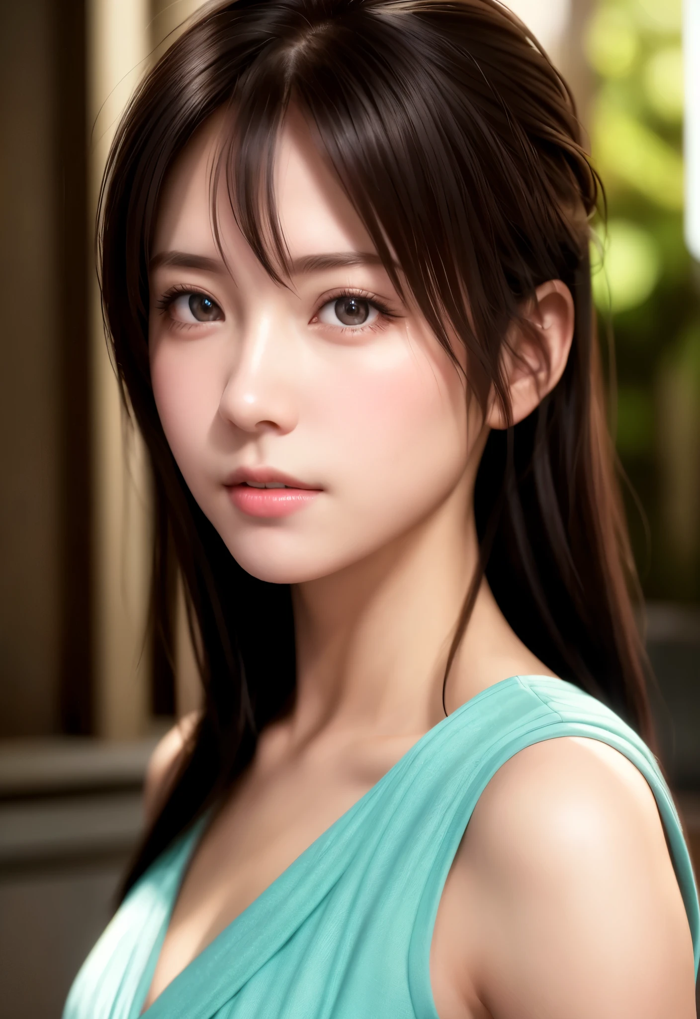 (masutepiece), (Best Quality), (Super Detail), (disheveled hair), (Illustration), (1 girl), (interview), (Brief background), Beautiful detailed eyes, Delicate beautiful face, floating, (High color saturation), (shine), Focus on Face, Black hair, Bangs, Full smile, Floating hair. girl, Maiden in Love, pixiv illustration, of the highest quality, super detailed, Smile, clever, Beautiful face, 4K, Nature, The tree々Sunlight coming in from between,