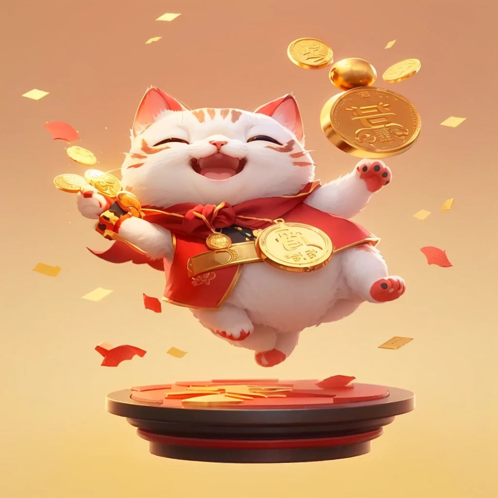 Close-up of a cat holding a gold coin in its hand, Cute 3d rendering, Cute numbers, Popular on cgstation, author：Yang J, CG Society and fenghua zhong, author Oliver Sin, author Ryan Yee, Lovely and detailed digital art, Animated visual of cute cats, by Gao Fenghan, Mobile game background, CG Society )