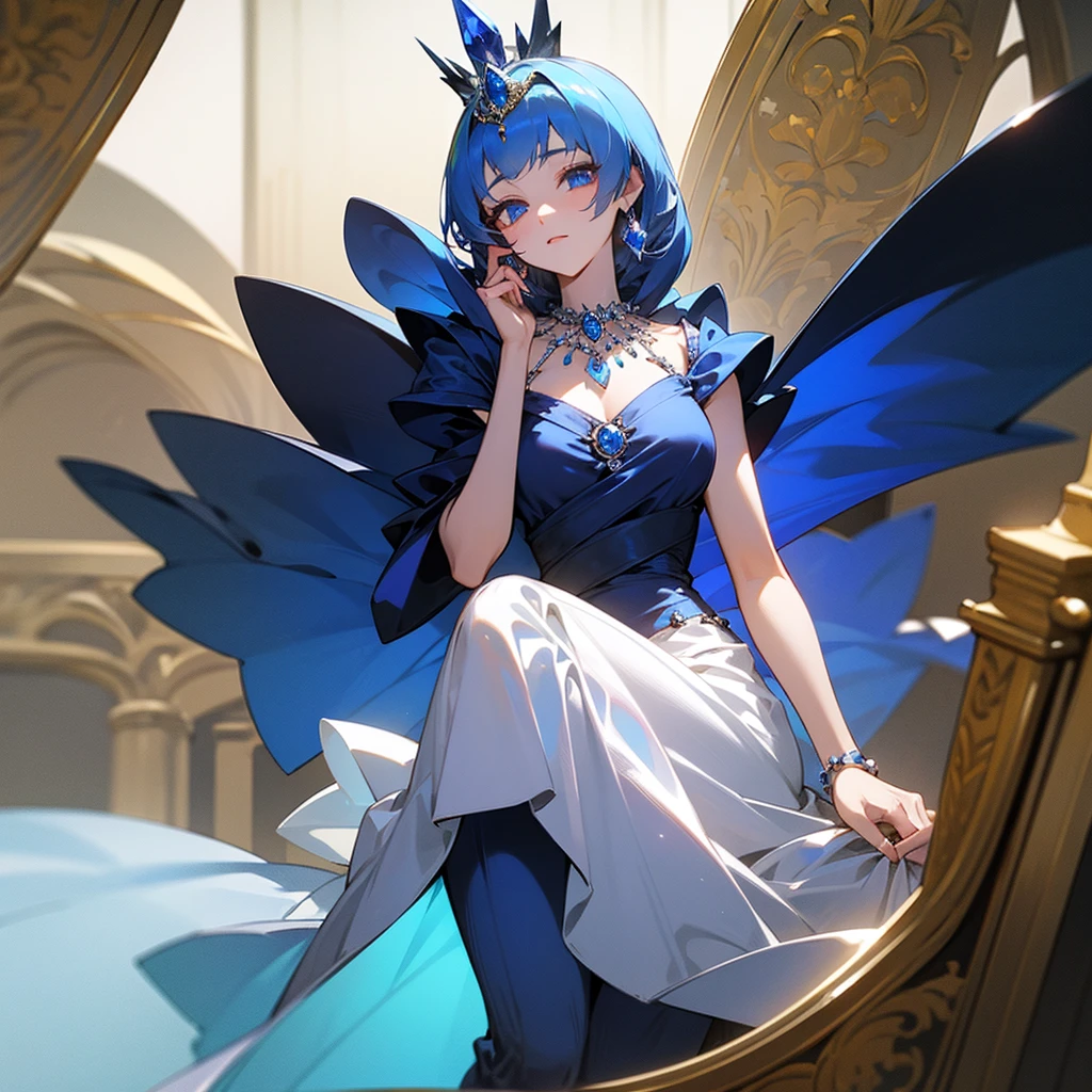 anime girl, beautiful, YOUNG, student, very light skin tone, long black fur, long blue eyes that shine like sapphires, SMILE, outstanding figure who embodies the ideal of every woman in the world, long, thin arms and legs, he would be, intelligent, gentle and kind