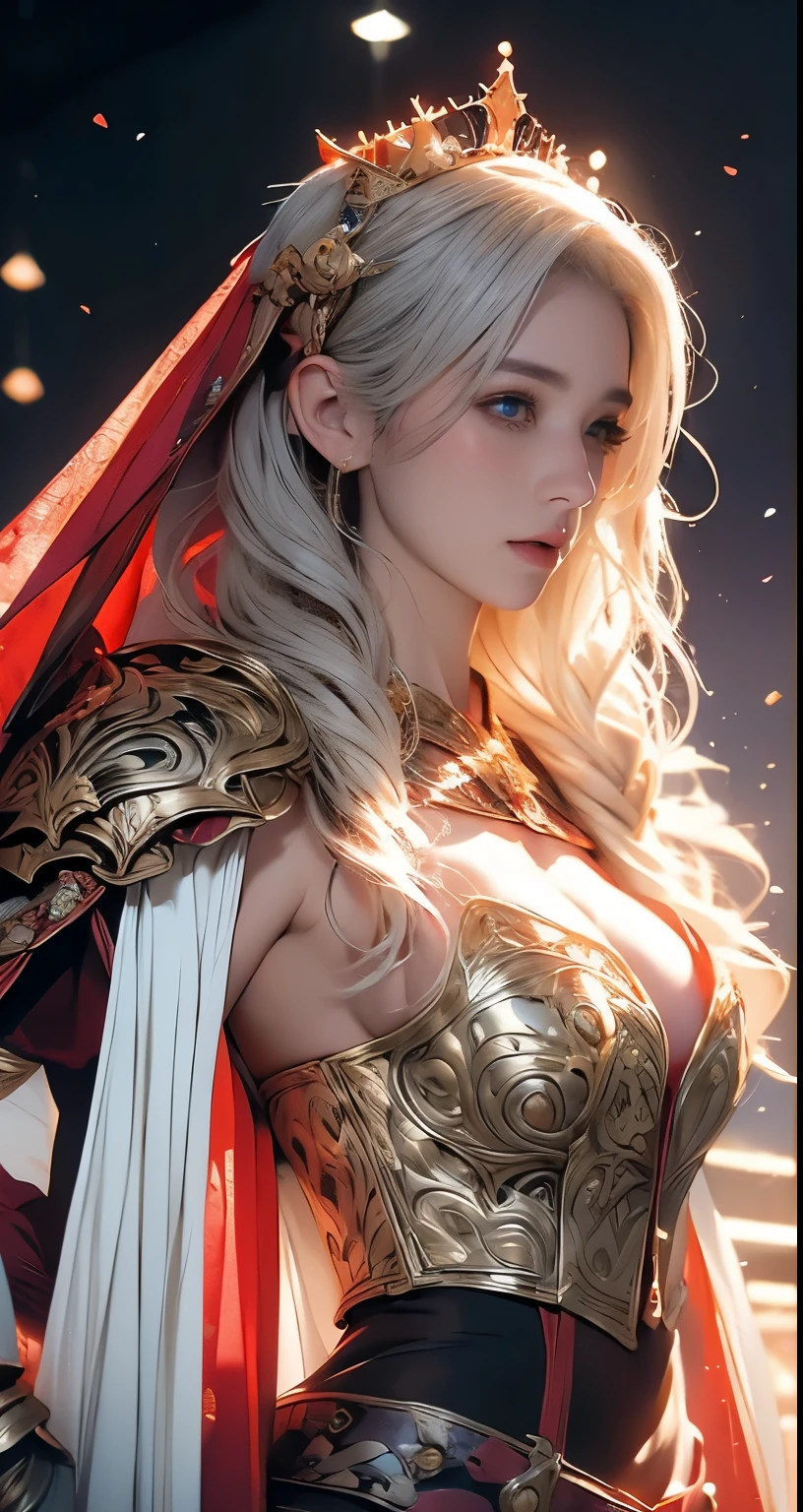 Erect nipples, wearing a red hijab , red luxury hijab,crown luxury , blue eye, white hair, around 19 years old, (gold ), tmasterpiece,Best quality at best,A high resolution,8K,((Portrait)),(upper body),Original photo,real photograph,digital photography,(Female princess in the medieval fantasy style), sexy princess ,blue eye, super colossal breast, round colossal breast ,open kissing lips,Keep your mouth shuegant and charming,((Blushing)) , paladin contempt,Calm and handsome,(Medieval fantasy dress,The Beautiful super huge round breast, very small waist, perfect colossal breast of princess body, a gold delicate pattern,silver Cloak),(princes medieval character medieval fantasy style,oc render reflection texture, fighting style, sexy colossal breast , medieval castle background, super slim body, very small waist, skinny