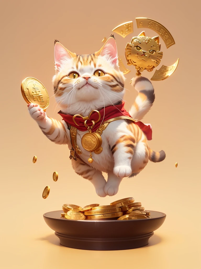 Close-up of a cat holding a gold coin in its hand, Cute 3d rendering, Cute numbers, Popular on cgstation, author:Yang J, CG Society and fenghua zhong, author Oliver Sin, author Ryan Yee, Lovely and detailed digital art, Animated visual of cute cats, by Gao Fenghan, Mobile game background, CG Society )