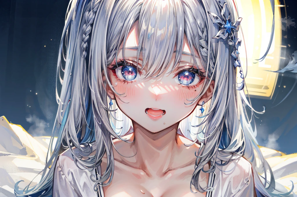 (Best quality, 8k, 32k, Masterpiece, UHD,:1.2),RAW, (((2girl))),ultra cute , natural lighting,transparent shining eyes, 20yo ,fair complexion, (ecstasy:0.8) ,(slut:0.8), (vulgarity:0.8), (fucked silly:0.8),(steam:0.8),(trembling:1.3)),((Nightgown )) , ((White backgroud)), face Closeup, Closeup face, head shot, Cleavage, shiny,French braid