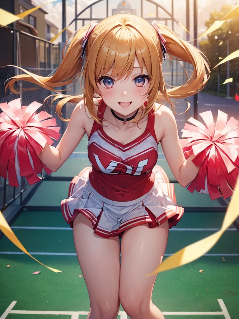 (masterpiece:1.5),(Beat quality),(high res),1girl solo,beautiful face,smile(shining eyes),light effects,Cheerleader,playground