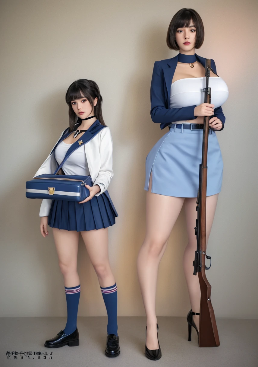 Girls Purple and black clothes Short skirt Assault rifle Left hand prosthesis Change magazine
