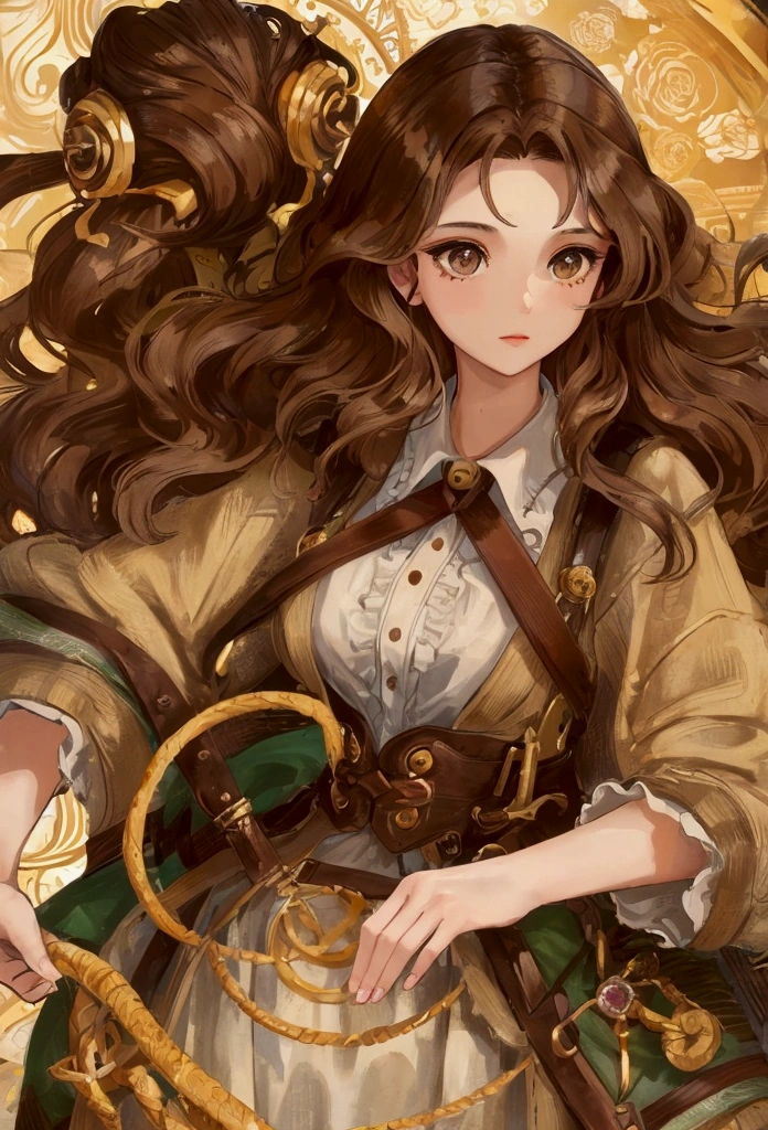 woman, long wavy brown hair, light brown eyes, fair skin, 1939 clothing,