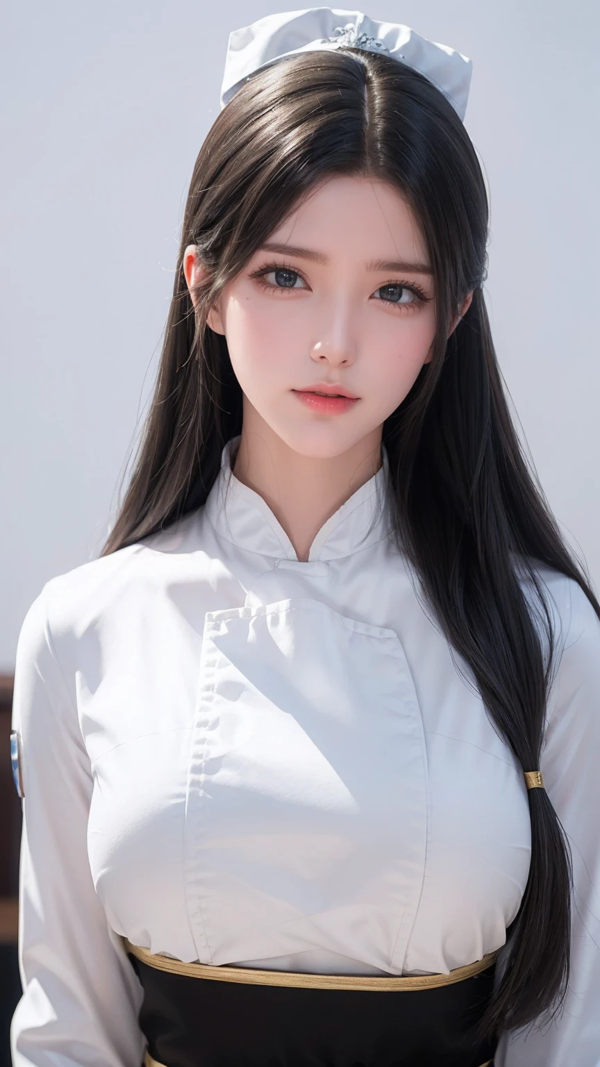 White background, a girl who is a chef, masterpiece,extremely beautiful woman,Excellent sense,(((perfect very white background))),American Comics,(((The Perfect One Woman))),(((one person))),colorful,Highly detailed perfect upper body,highly detailed face,near future,SF,