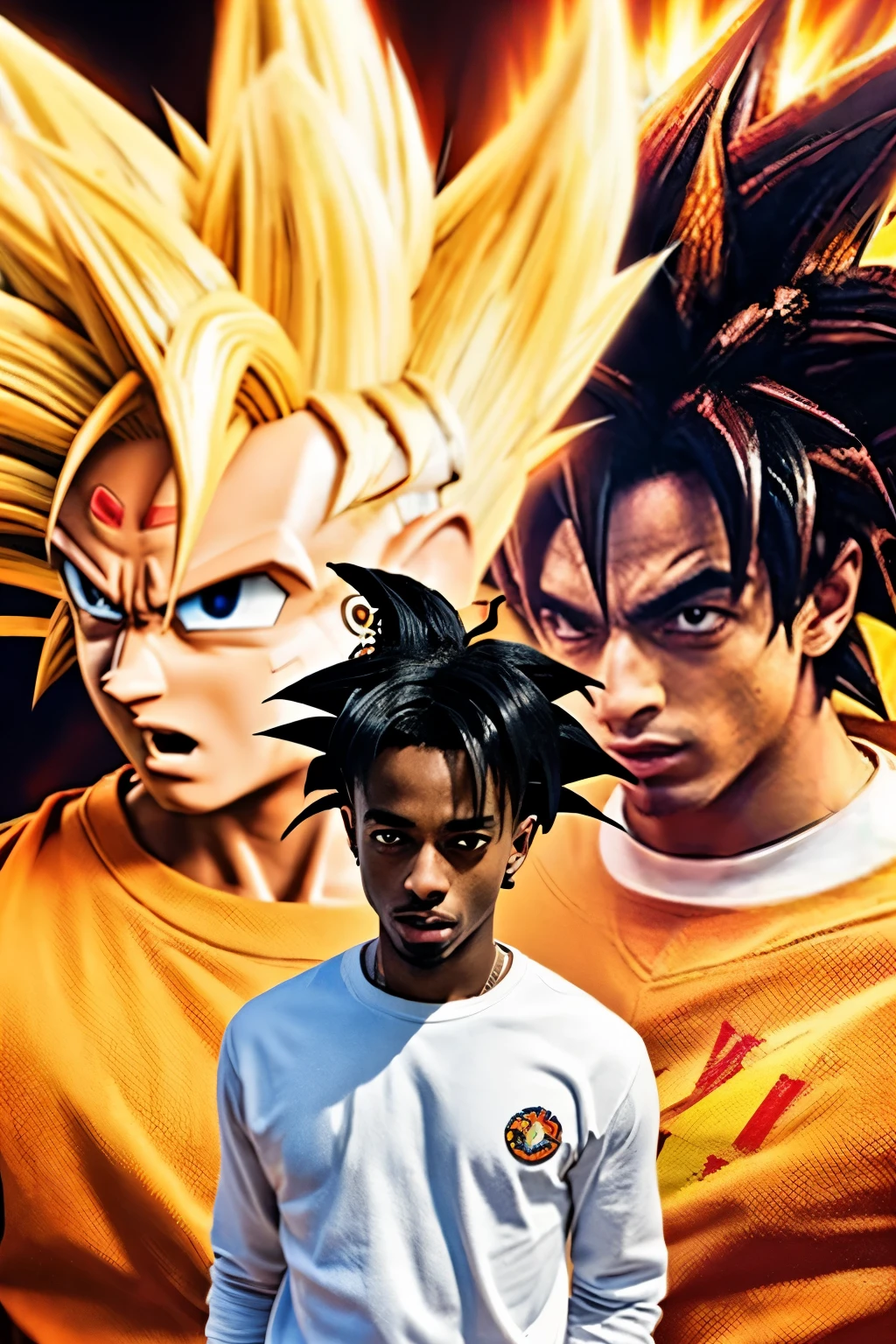 playboi carti smoking a blunt going super saiyan with goku and vegeta