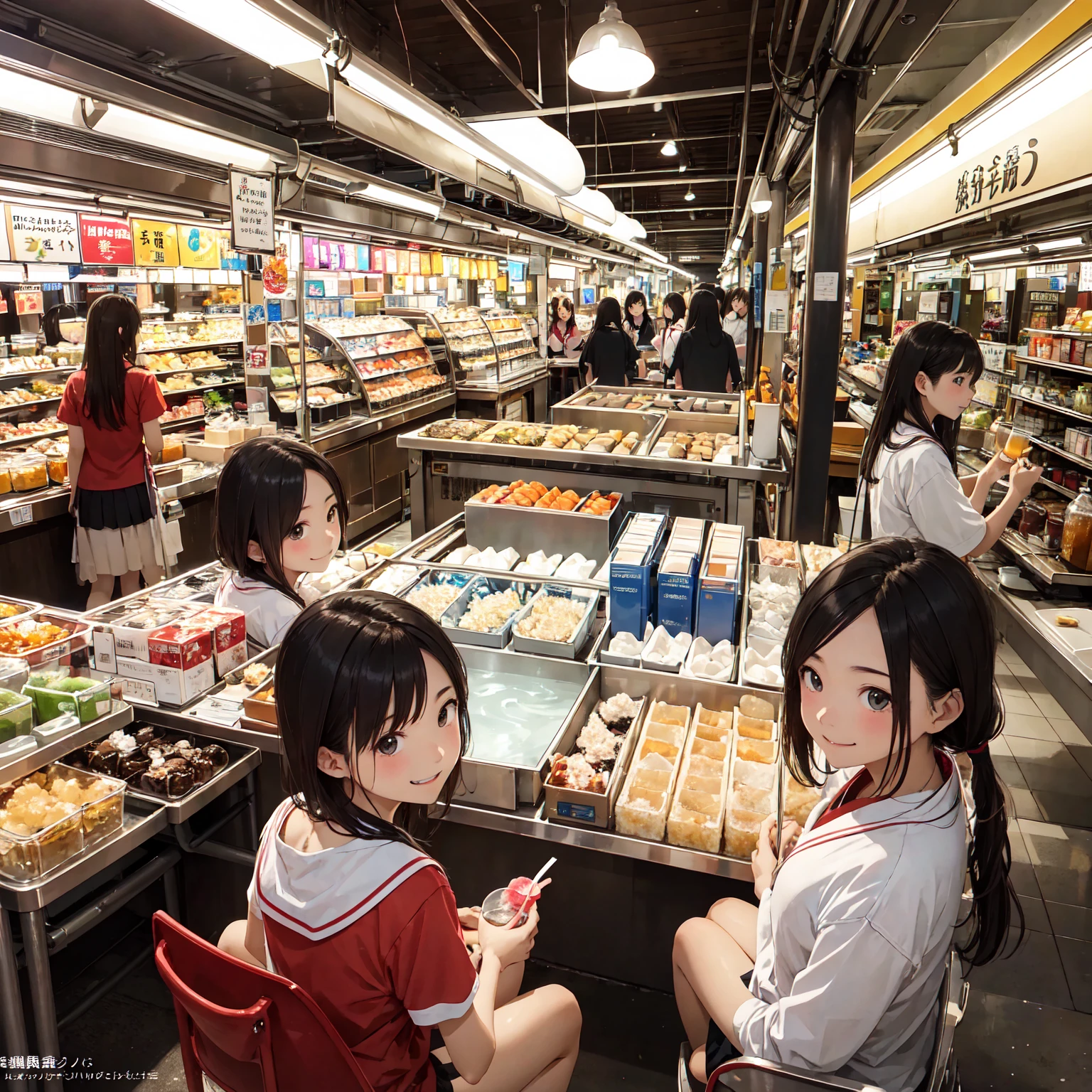 (masterpiece、Highest quality)、(Photorealistic photography)、1 picture、(Japan's dimly lit underground mall)、Japan favelas、13 years old、、Showa Retro、Detailed and cute face、((Poor conditions))、(Underground hot spring facilities)、shaved ice、Sale of drinks、Unsanitary and dim、(stage)、(Big bath)、Shady Red Light District、diet、(Many female junior high school students)、(Prostitute)、へにょへにょしたsmile、Happy schoolchildren、Perfect Anatomy、smile