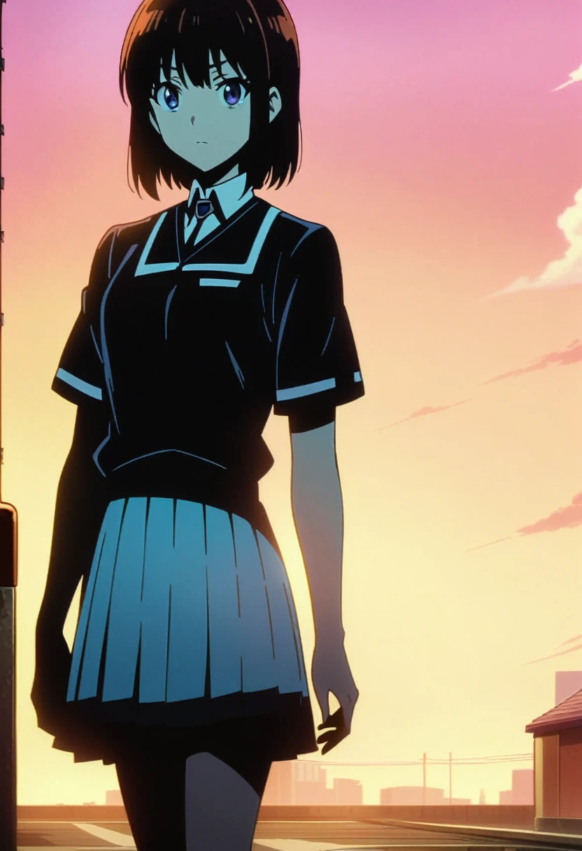 no lineart、(Highest quality:1.2, Very detailed, Anime Style, Digital Painting, Studio Anime, Ultra-high resolution, High Contrast, masterpiece:1.2, Highest quality, Best aesthetics), 1 female, high school student、skirt、Thin the line、Ultra-fine lines、no lineart、anime screencap,depth of field