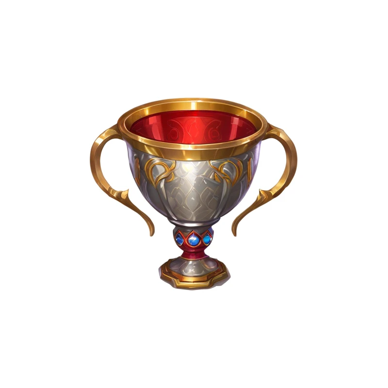 There is a silver and gold cup，There is a red liquid inside,With golden patterns，hero prop, Game Icon,Hand-drawn