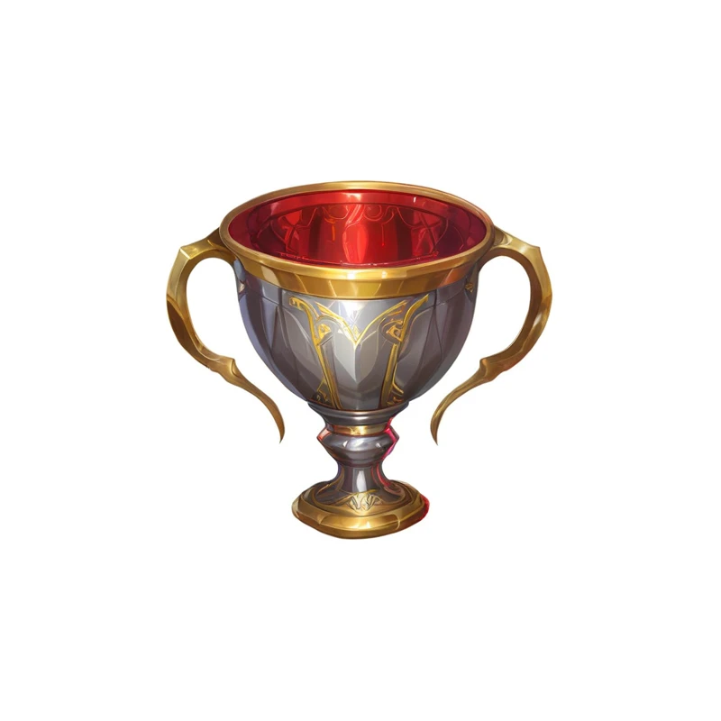 There is a silver and gold cup,There is a red liquid inside,With golden patterns,hero prop, Game Icon,Hand-drawn