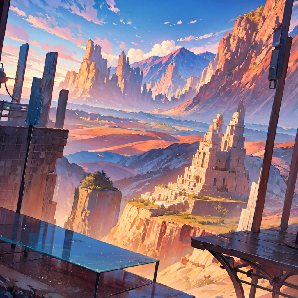 Masterpiece, ultra detailed, beautiful,Super Saturation, desert,1 girl, desert princess, anime picture, arcadia , from a distance, landscape,Nevada,desert:1.6