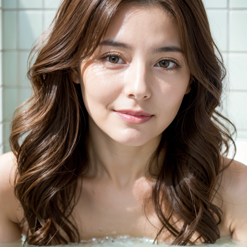 Beautiful mature woman with beautiful wavy long hair, Pretty sexy beauty, In the bathtub,  Ultra-high resolution,(Realistic:1.4), ((Highest quality)), ((masterpiece)), (be familiar with),